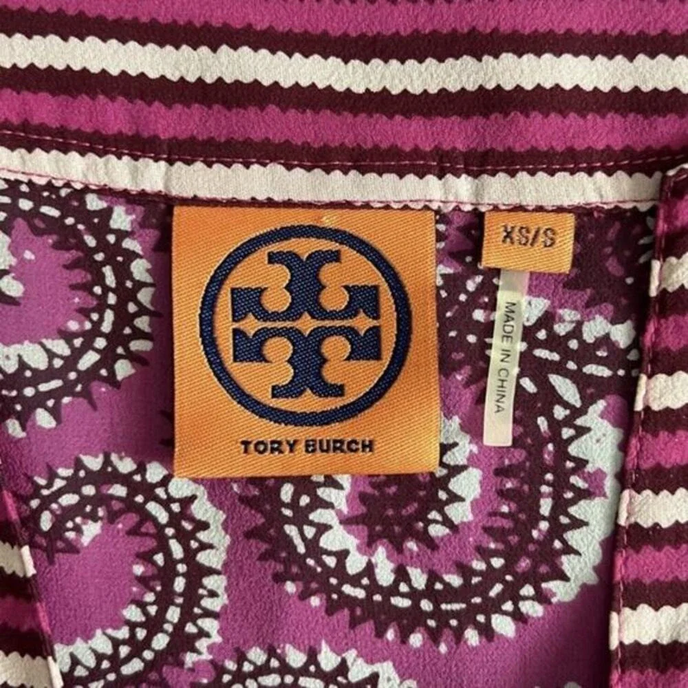 Tory‎ Burch Sapello Silk Magenta Paisley Floral Coverup Tunic Top